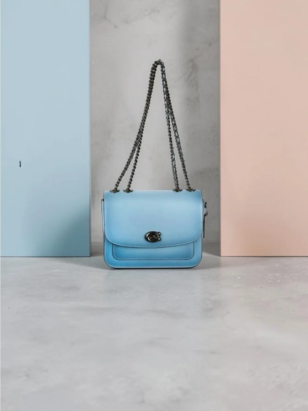 Coach Madison Shoulder Bag Smooth Leather Azure Blue Gunmetal